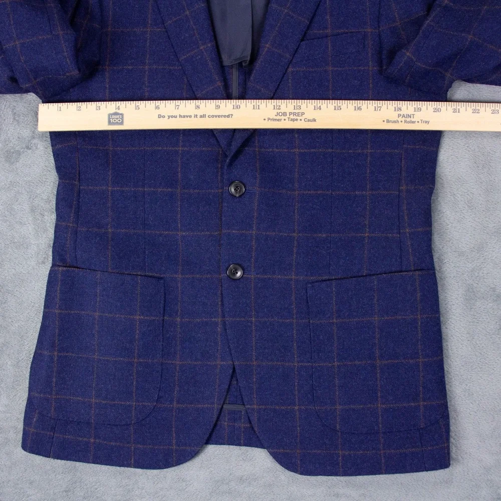 Jos A Bank Mens 41R Slim Fit Unstructured Blue Windowpane Wool Blazer Sport Coat
